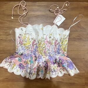 NWT ZIMMERMANN Jude Scalloped Linen Peplum Top
Peach Gradient Flora